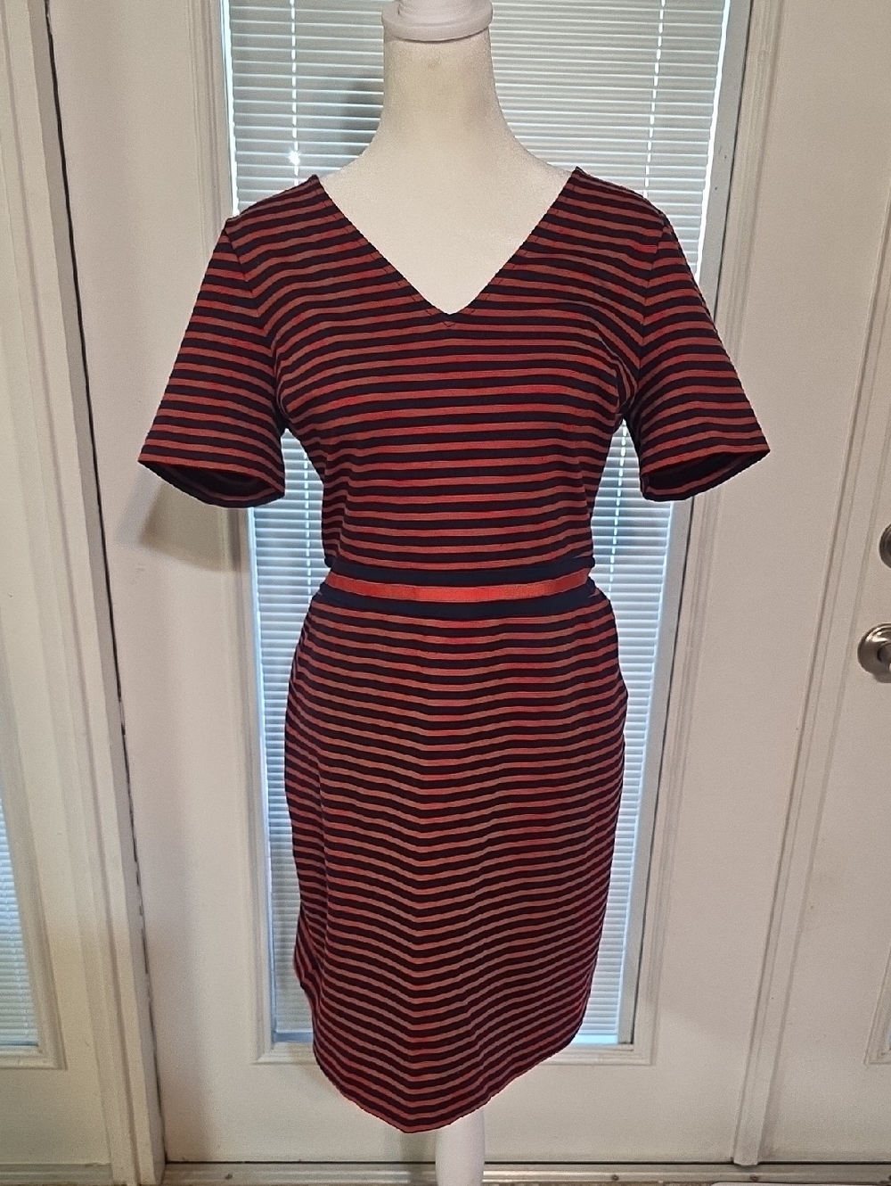 Draper James Striped Ponte A-Line Dress - Navy & Red - Size Medium